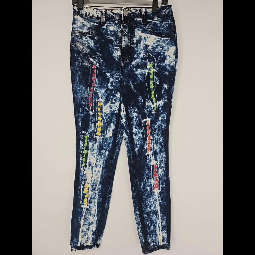 K. Jordan Women's Multicolor Skinny Jeans Sz 6 Acid Wash 80's 90s Punk